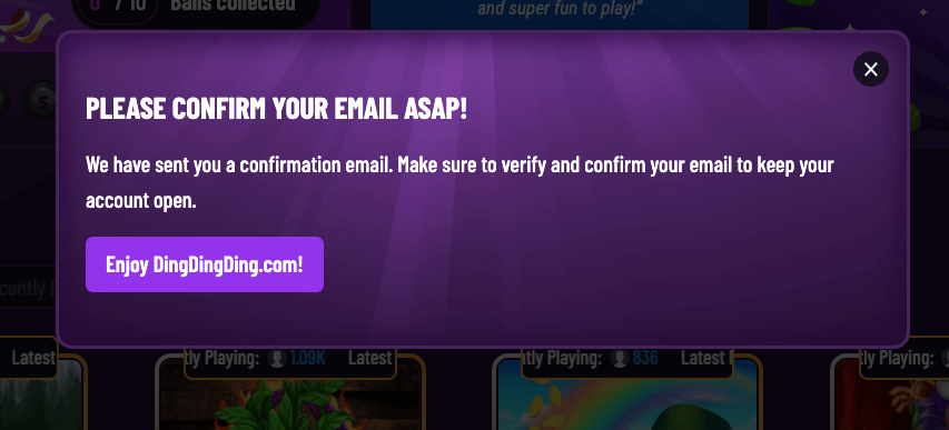  dingdingding email confirmation page