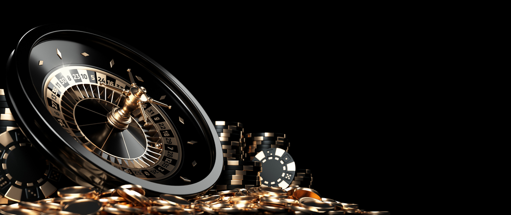 roulette Wheel, Casino Chips And Coins